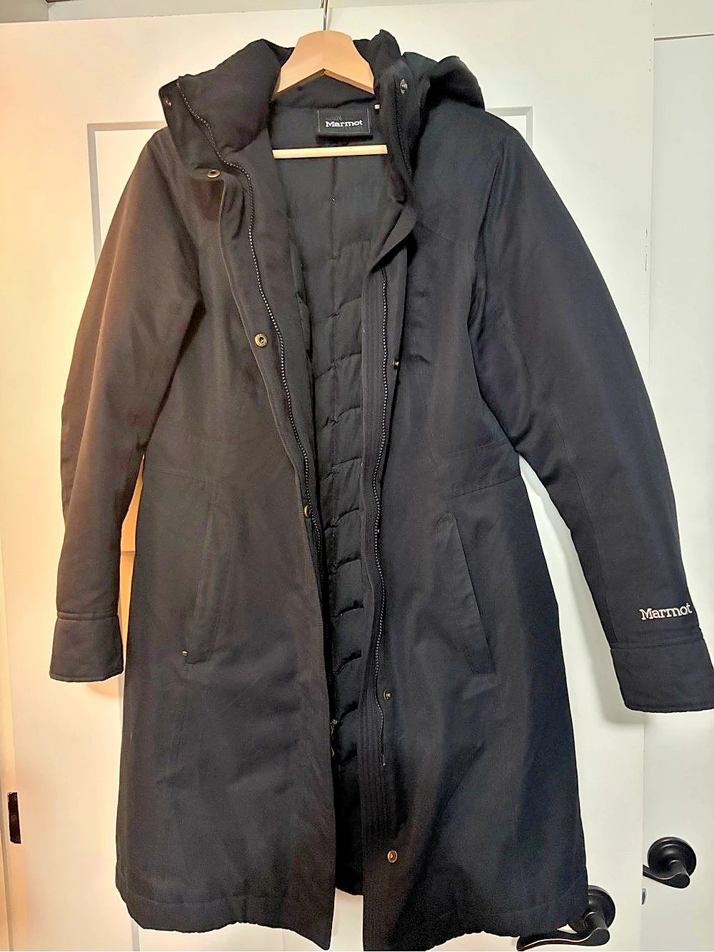 Marmot Women's Montreal Coat Black Hooded Long Coat Like New